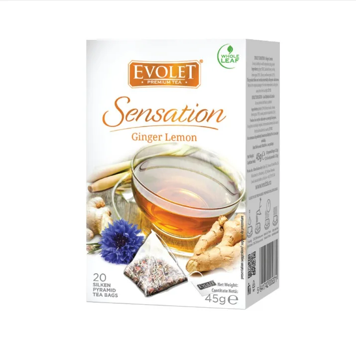 Ceai cu lamaie si ghimbir Sensation, 20 plicuri, Evolet — preț și oferte