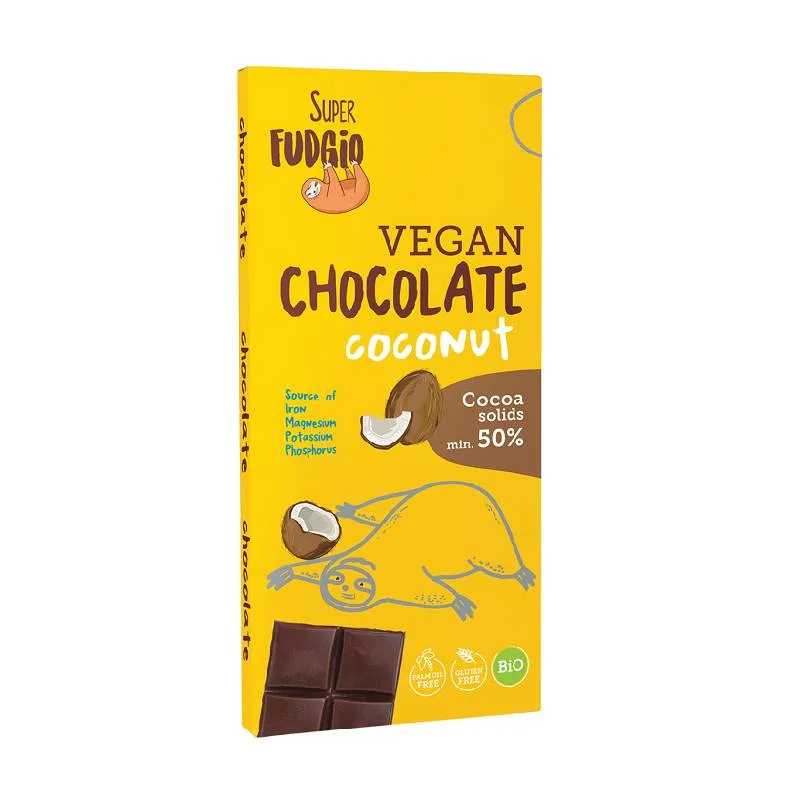 Ciocolata bio cu lapte de cocos fara gluten, 80g, Super Fudgio — preț și oferte