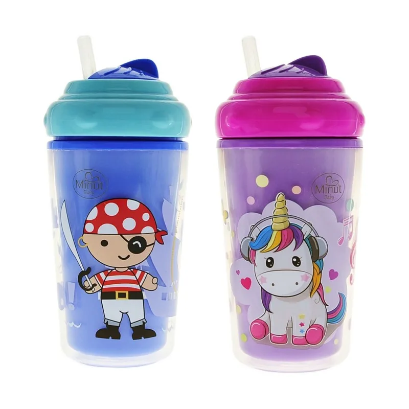 Cana anticurgere tip termos cu pai si capac 6+ Baby, 240ml, Minut — preț și oferte