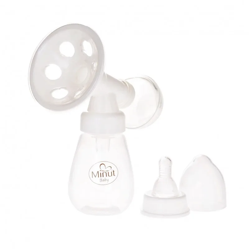 Pompa pentru san manuala cu tetina si biberon cu capac 0+ luni Baby, 1 bucata, Minut — preț și oferte