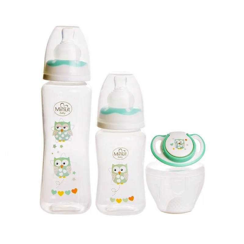Set biberoane + suzeta in cutie sterilizare Baby, 125ml + 250ml + 1 bucata, Minut — preț și oferte
