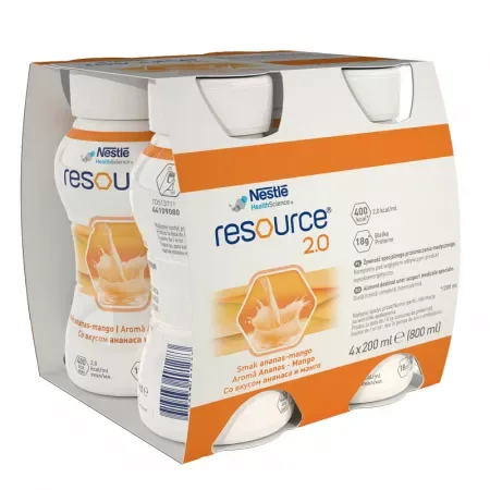 Resource 2.0 cu aroma de ananas si mango, 4 x 200ml, Nestle — preț și oferte