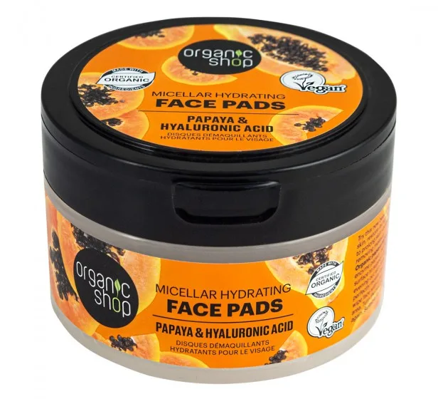 Discuri micelare demachiante cu extract de papaya si acid hialuronic, 20 bucati, Organic Shop — preț și oferte