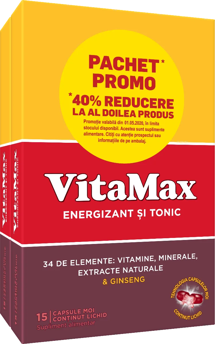 Pachet Vitamax 1 + 40% reducere la al doilea produs, 2 x 15 capsule, Perrigo — preț și oferte