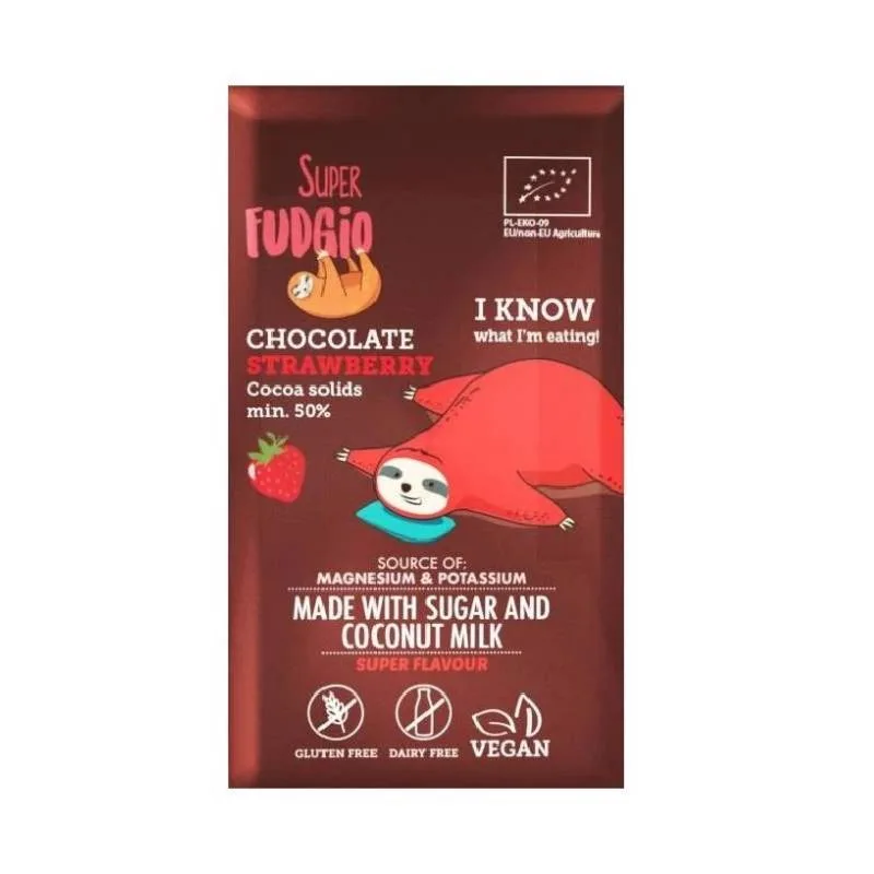 Ciocolata bio cu capsuni fara gluten, 80g, Super Fudgio — preț și oferte