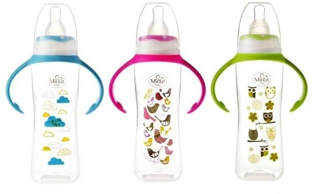 Biberon cu manere si tetina din silicon pentru 6+ Baby, 250ml, Minut — preț și oferte