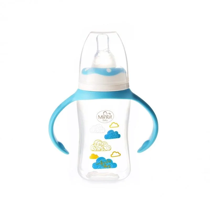 Biberon cu manere si tetina din silicon pentru +3 luni Baby, 125ml, Minut — preț și oferte