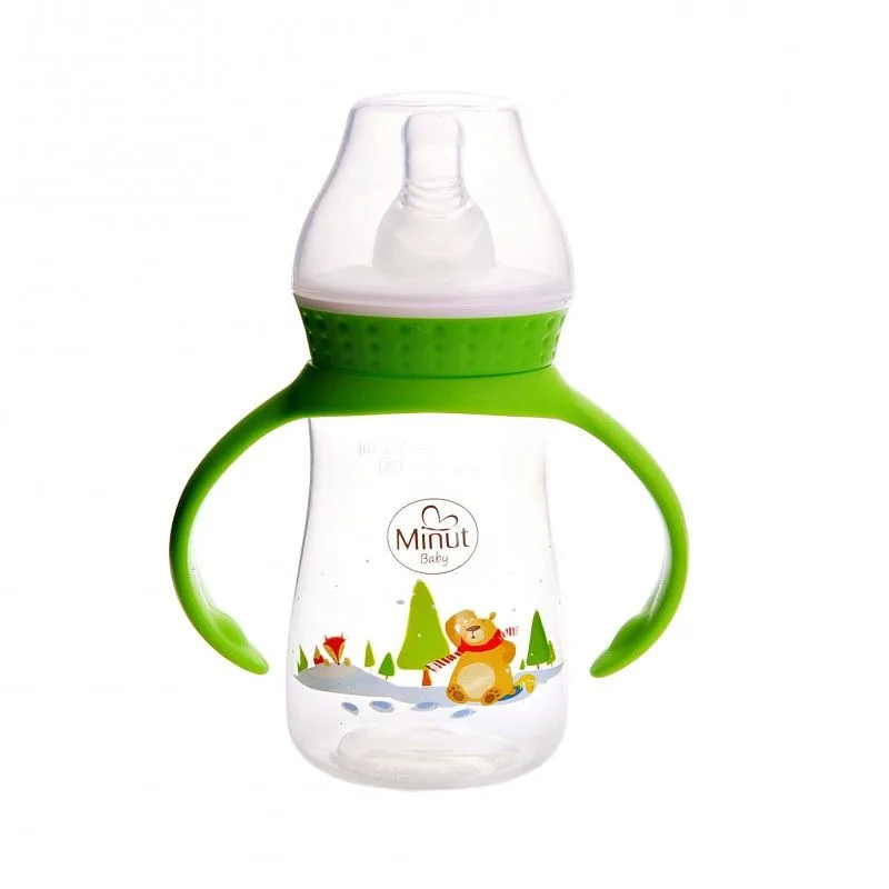Biberon cu tetina si manere  Ursul pacalit de vulpe  pentru +3 luni Baby, 125ml, Minut — preț și oferte