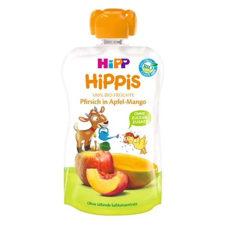 Piure de fructe, piersica, mar si mango, incepand de la 12 luni, 100g, HiPP — preț și oferte