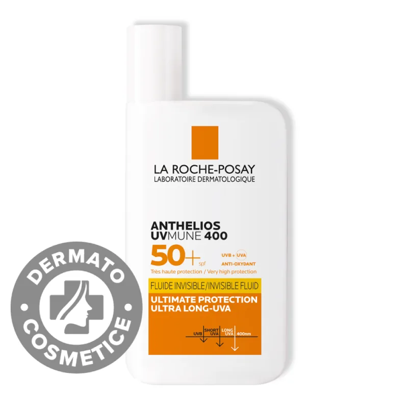 Fluid invizibil cu protectie solara SPF 50+ textura ultra-fluida pentru ten sensibil fara parfum Anthelios UV-Mune 400, 50ml, La Roche-Posay — preț și oferte