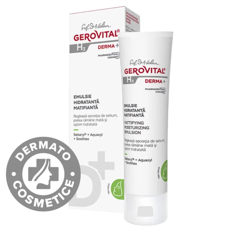 Emulsie hidratanta matifianta H3 Derma+, 50ml, Gerovital — preț și oferte