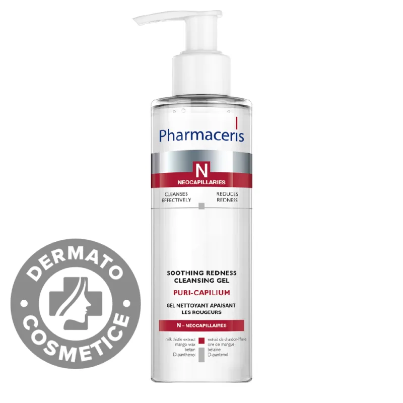 Gel de spalare de fata anti-roseata Puri-Capilium, 190ml, Pharmaceris — preț și oferte