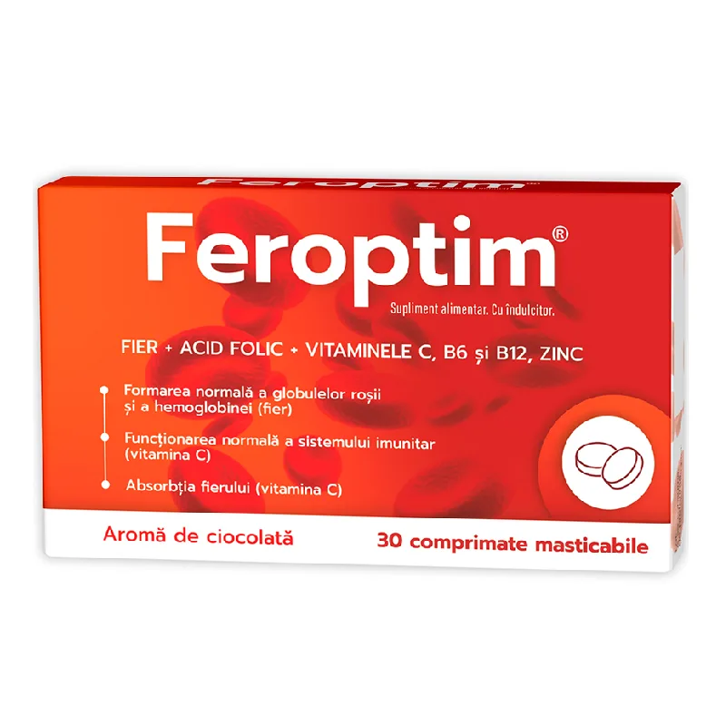 Feroptim cu aroma de ciocolata, 30 comprimate masticabile, Zdrovit — preț și oferte