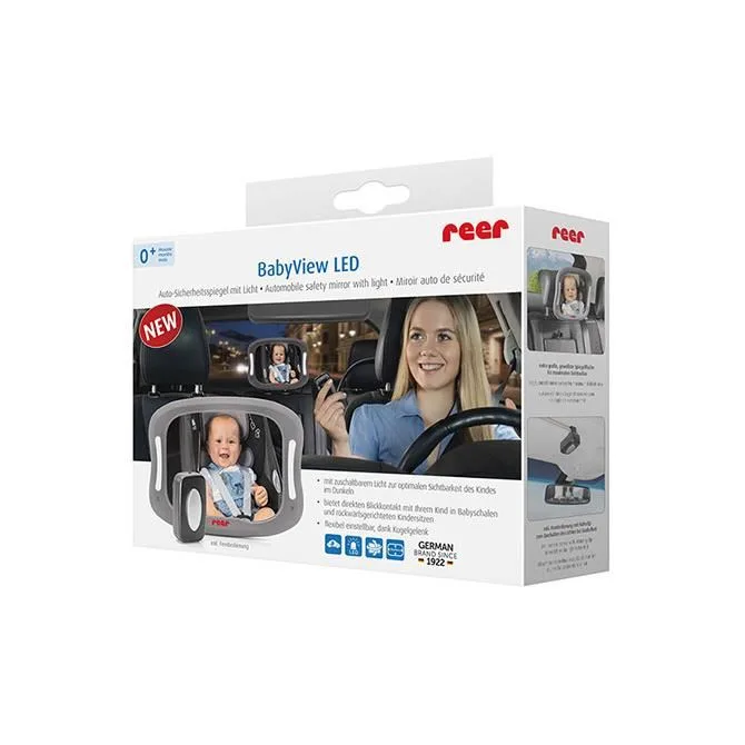 Oglinda auto cu led si prindere pe tetiera pentru monitorizare bebelusi 86101, 1 bucata, Reer — preț și oferte
