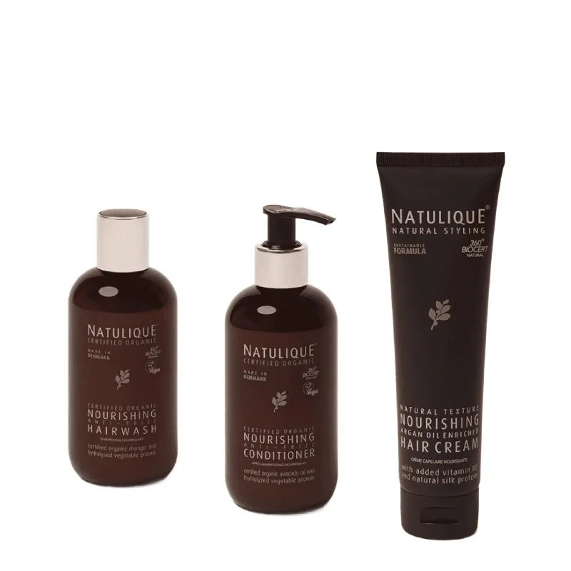 Set Sampon, balsam si crema Nourishing Anti-Frizz, Natulique — preț și oferte
