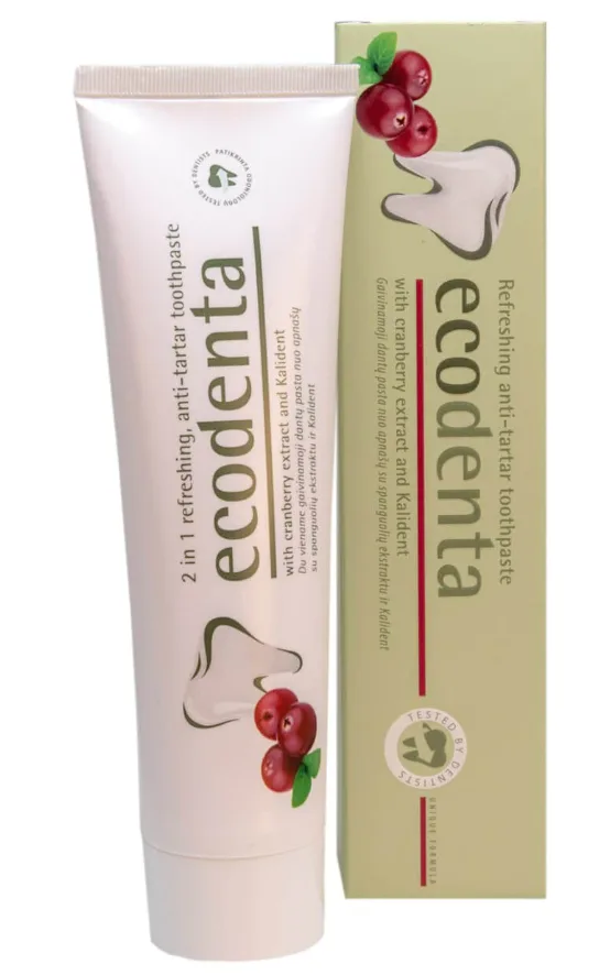 Pasta de dinti 2 in 1 anti-tartru si efect racoritor cu extracte de coacaze si kalident, 100ml, Ecodenta — preț și oferte