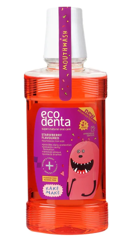 Apa de gura pentru curatarea cavitatii orale cu gust de capsuni pentru copii, 250ml, Ecodenta — preț și oferte