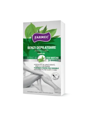 Benzi depilatoare pentru corp cu ceara gel, 16 benzi + 2 servetele, Farmec