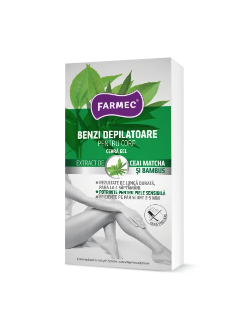 Benzi depilatoare pentru corp cu ceara gel, 16 benzi + 2 servetele, Farmec — preț și oferte