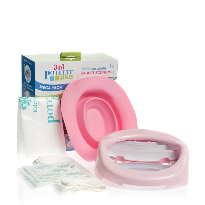 Set Roz 3 in 1 Olita portabila + Liner + 10 saci biodegradabili, Potette Plus — preț și oferte