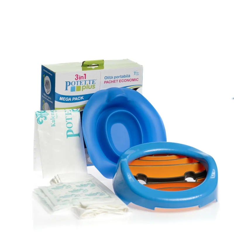 Set Albastru 3 in 1 Olita portabila + Liner + 10 saci biodegradabili, Potette Plus — preț și oferte
