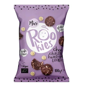 Mini biscuiti bio cu ciocolata si alune, 100g, Rookies