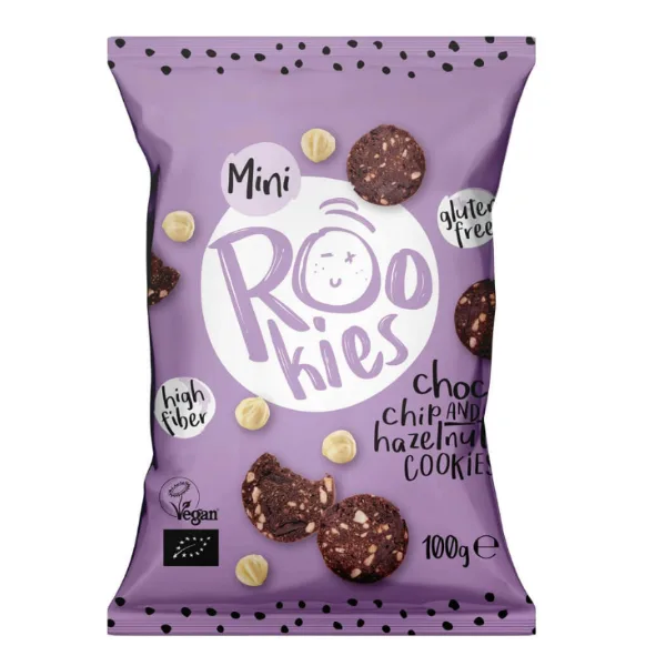 Mini biscuiti bio cu ciocolata si alune, 100g, Rookies — preț și oferte