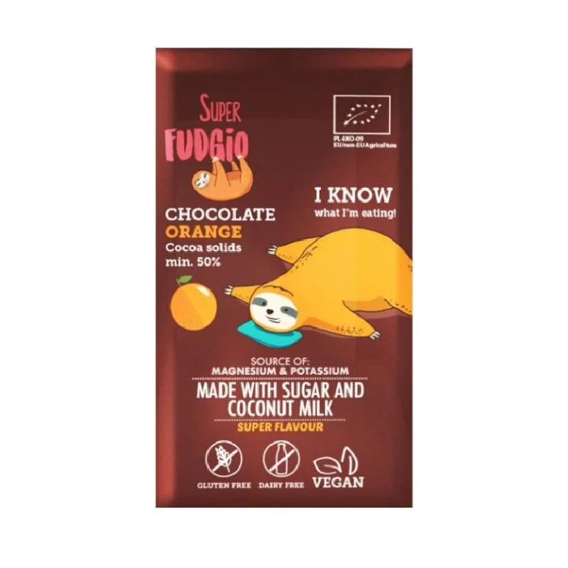 Ciocolata bio cu portocale fara gluten, 80g, Super Fudgio — preț și oferte