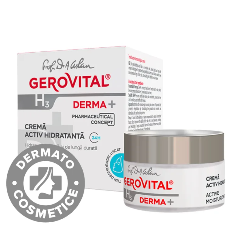 Crema activ hidratanta 24h H3 Derma+, 50ml, Gerovital — preț și oferte