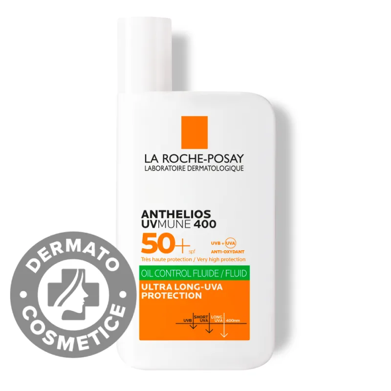 Fluid oil control cu protectie solara SPF 50+ textura ultra-fluida pentru ten mixt-gras Anthelios UV-Mune 400, 50ml, La Roche-Posay — preț și oferte