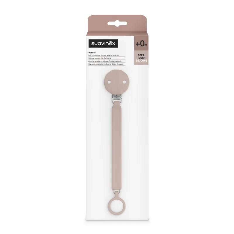 Lantisor din silicon cu clips pentru suzeta Wonder, Roz, 1 bucata, Suavinex — preț și oferte
