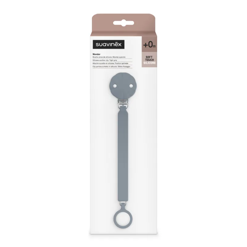 Lantisor din silicon cu clips pentru suzeta Wonder, Albastru Marin, 1 bucata, Suavinex — preț și oferte