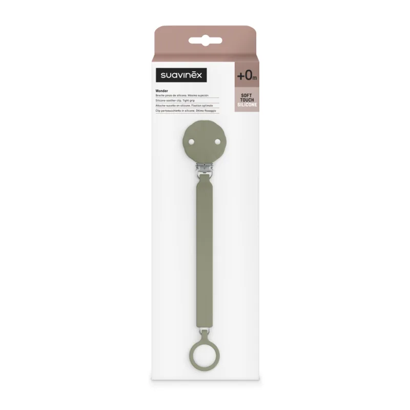 Lantisor din silicon cu clips pentru suzeta Wonder, Verde, 1 bucata, Suavinex — preț și oferte