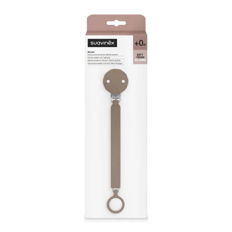 Lantisor din silicon cu clips pentru suzeta Wonder, Maro, 1 bucata, Suavinex — preț și oferte