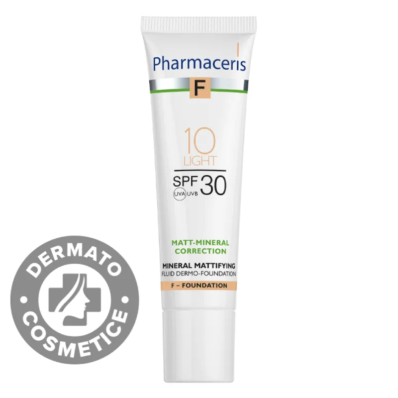 Fond de ten fluid matifiant mineral SPF30 10 Light F, 30ml, Pharmaceris — preț și oferte