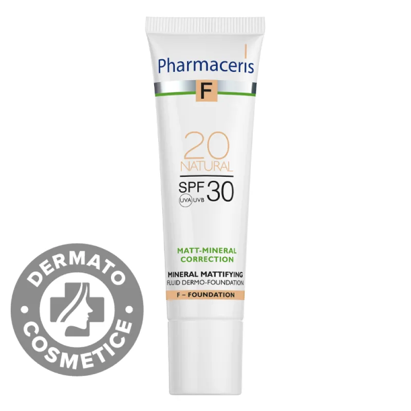 Fond de ten fluid matifiant mineral SPF30 20 Natural F, 30ml, Pharmaceris — preț și oferte