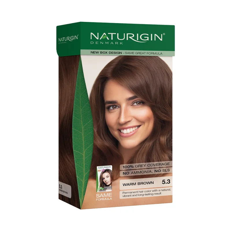 Vopsea de par Warm Brown 5.3, 115ml, Naturigin — preț și oferte