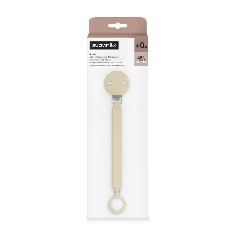 Lantisor din silicon cu clips pentru suzeta Wonder, Crem, 1 bucata, Suavinex — preț și oferte