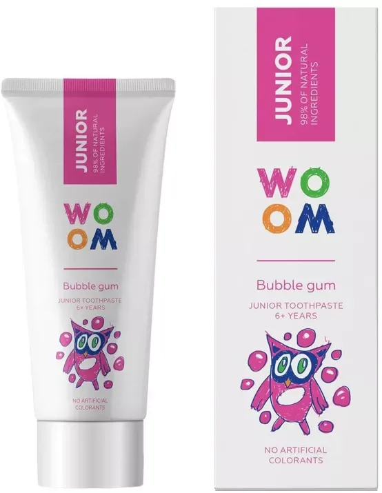 Pasta de dinti pentru copii 6+ ani Junior Bubble Gum, 50ml, Woom — preț și oferte