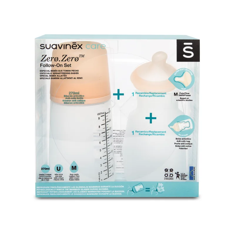 Set biberon anticolici 270ml, tetina si saculet din silicon, Suavinex — preț și oferte