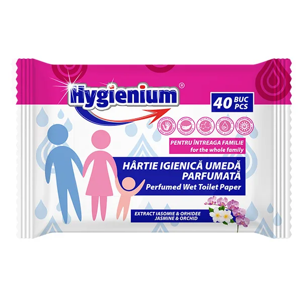 Hartie igienica umeda cu Iasomie si Orhidee, 40 bucati, Hygienium — preț și oferte