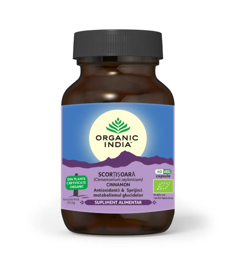 Scortisoara Zeylanicum (Ceylon) Antioxidant si Glicemie, 60 capsule, Organic India — preț și oferte