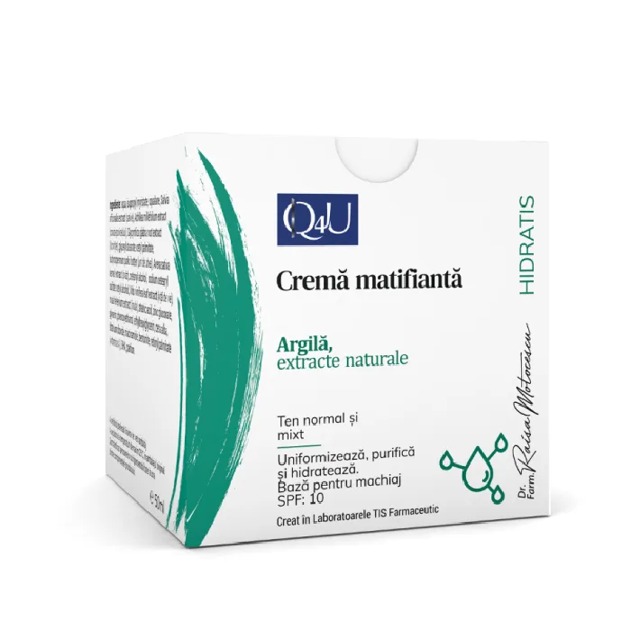 Crema matifianta cu argila Q4U, 50ml,  Tis Farmaceutic — preț și oferte