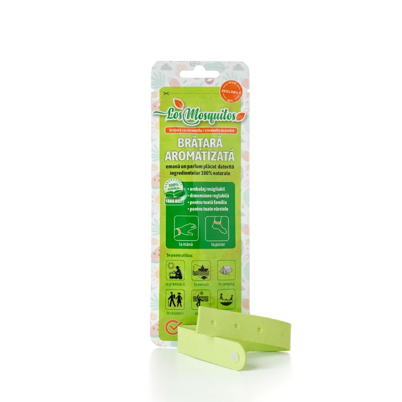 Bratara textila aromatizata cu citronella (reglabila de la XS la XL), 1 bucata, Los Mosquitos — preț și oferte