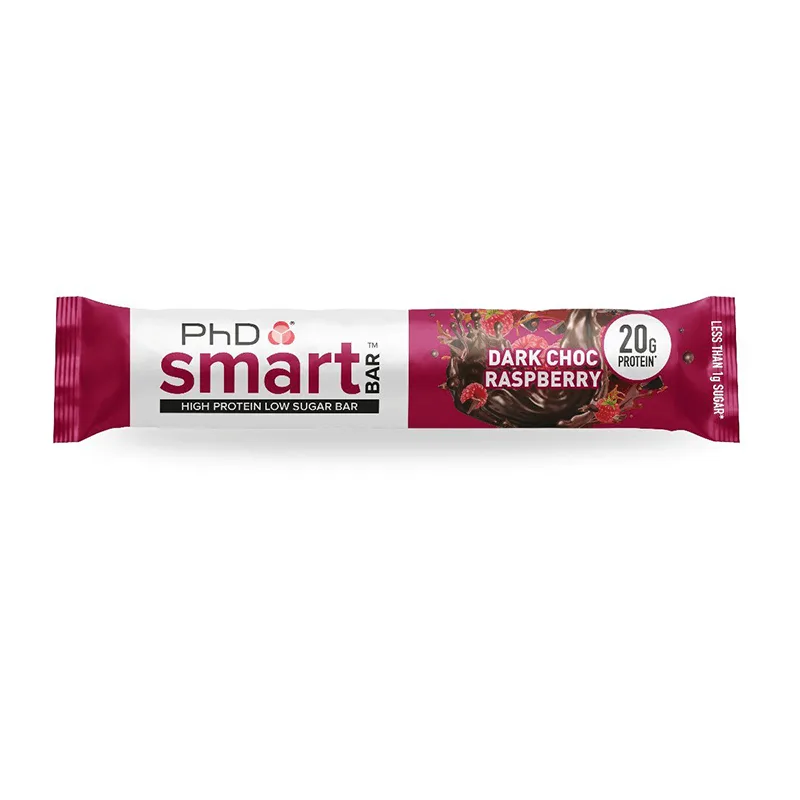 Baton proteic cu ciocolata neagra si zmeura Smart Bar Dark Choc Raspberry, 64g, PhD — preț și oferte