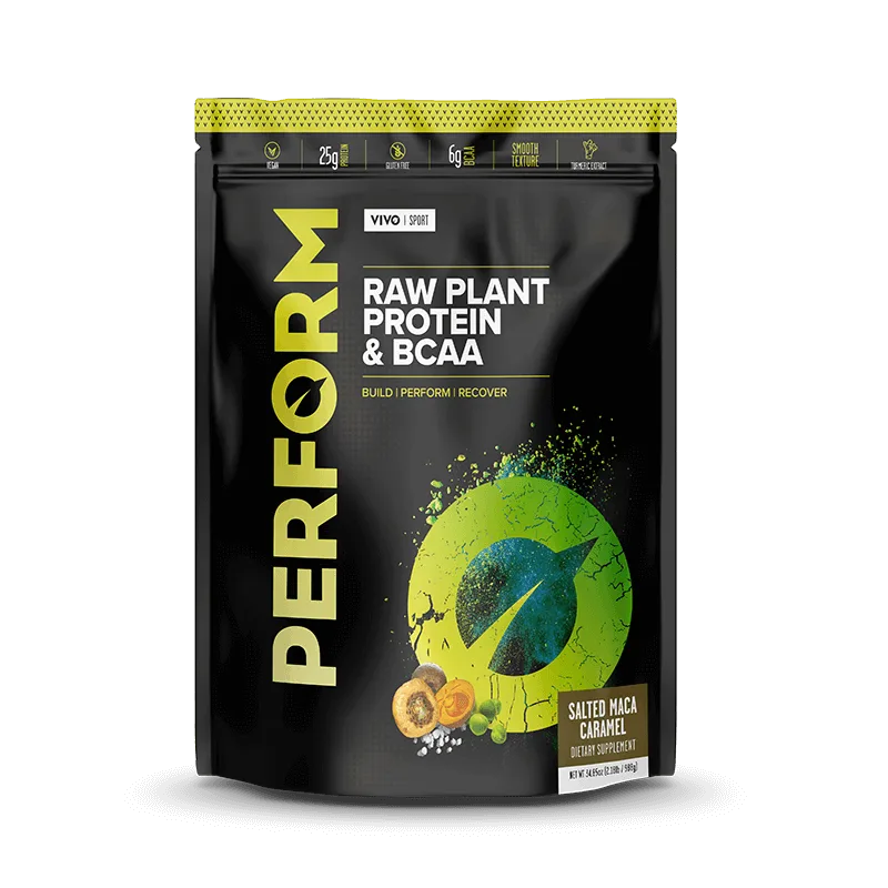 Proteine vegetale si BCAA cu aroma de Caramel sarat si Maca Perform, 988g, Vivo — preț și oferte