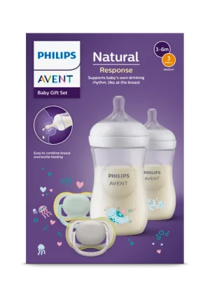 Set biberoane Natural Response SCD837/11, 2x260ml + 2x Suzete, Philips Avent