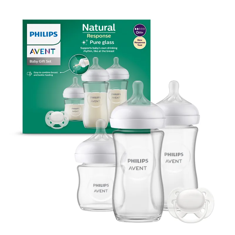 Set biberoane sticla Natural Response SCD878/11, 1x120ml + 2x240ml + 1x Suzeta, Philips Avent — preț și oferte