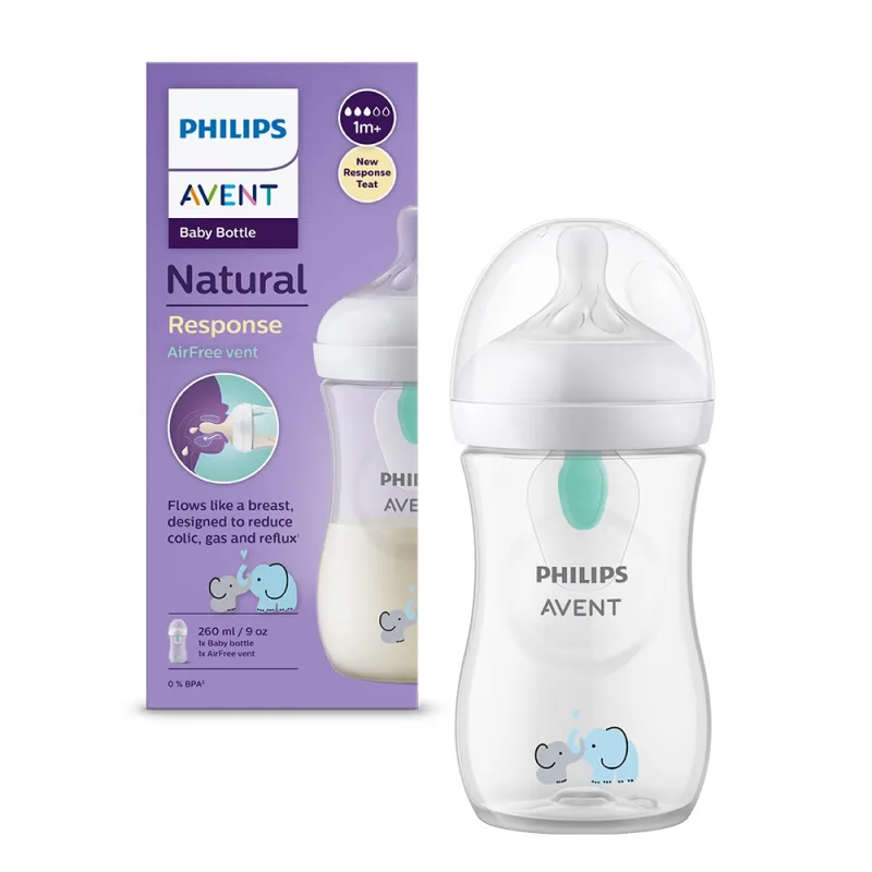 Biberon anti-colici model elefant pentru +1 luni Natural Response SCY673/81, 260ml, Philips Avent — preț și oferte