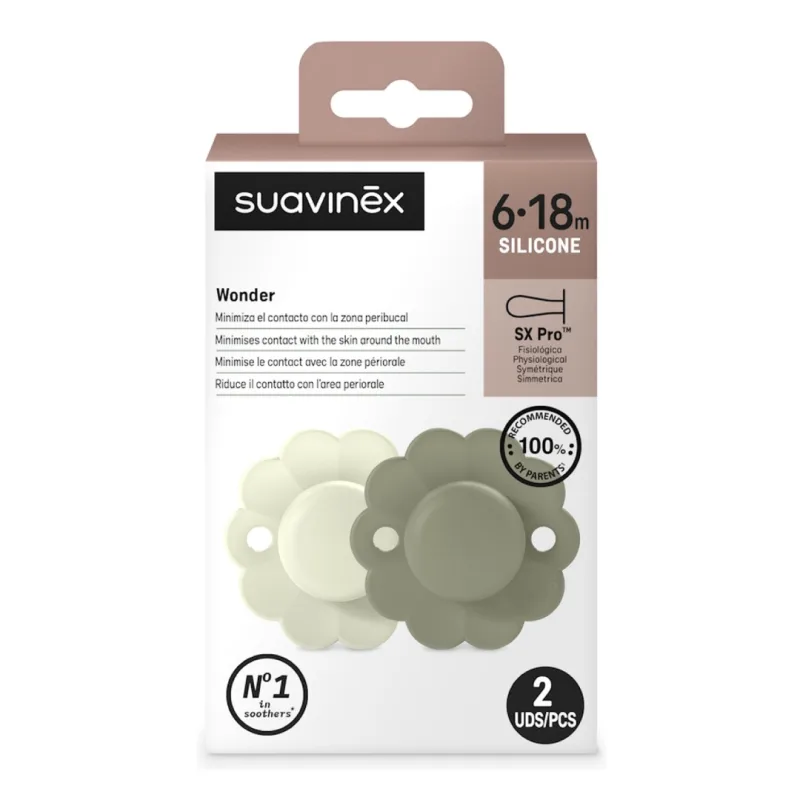 Suzeta fiziologica din silicon Wonder, 6-18 luni, aqua-verde, 2 bucati, Suavinex — preț și oferte